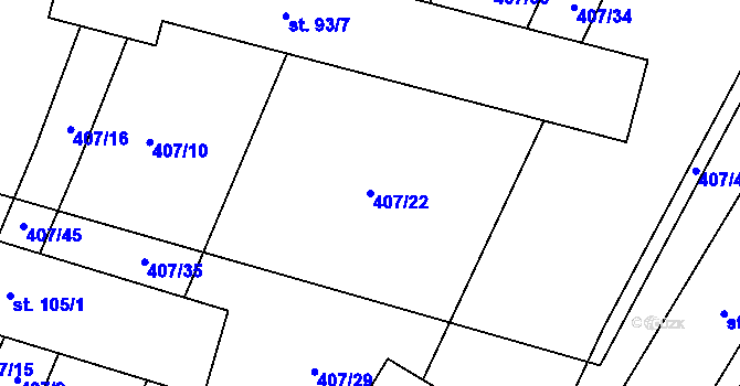Parcela st. 407/22 v KÚ Kobeřice, Katastrální mapa