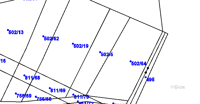 Parcela st. 502/5 v KÚ Kobeřice, Katastrální mapa