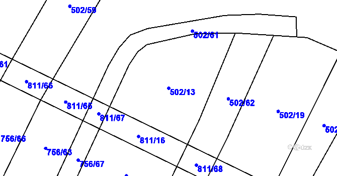 Parcela st. 502/13 v KÚ Kobeřice, Katastrální mapa
