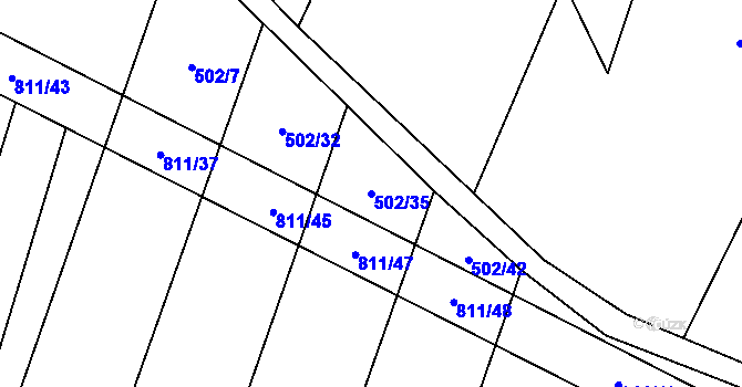 Parcela st. 502/35 v KÚ Kobeřice, Katastrální mapa