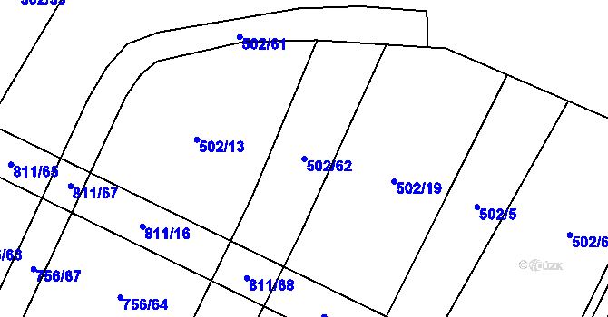 Parcela st. 502/62 v KÚ Kobeřice, Katastrální mapa