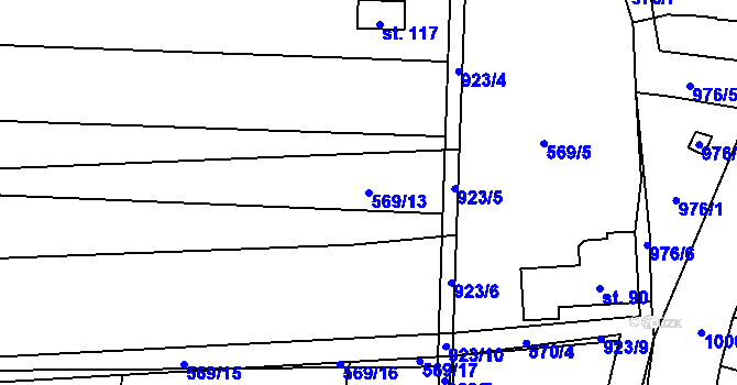Parcela st. 569/13 v KÚ Kobeřice, Katastrální mapa