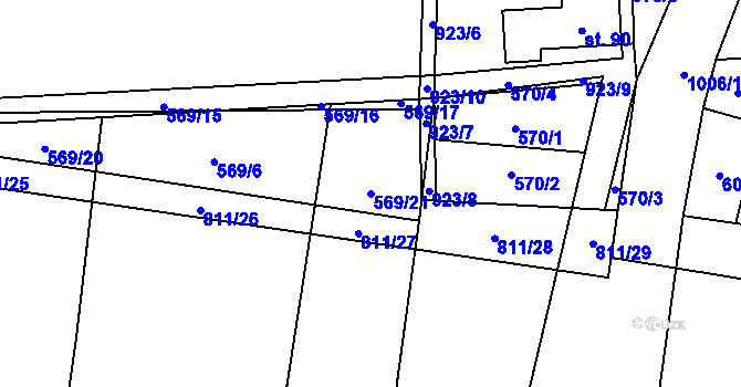 Parcela st. 569/21 v KÚ Kobeřice, Katastrální mapa