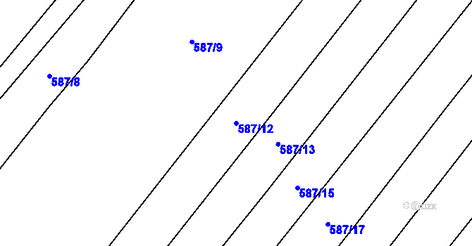 Parcela st. 587/12 v KÚ Kobeřice, Katastrální mapa