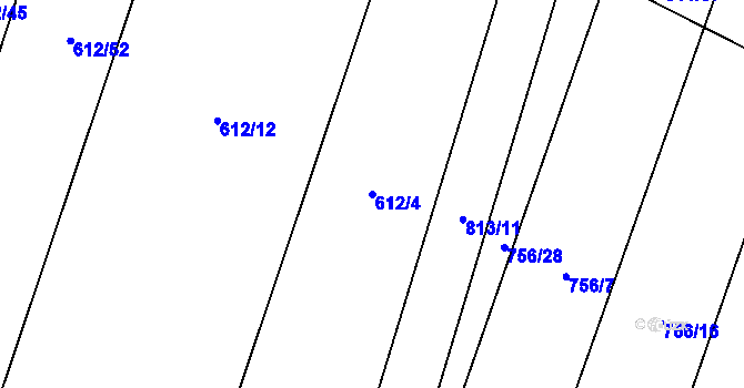 Parcela st. 612/4 v KÚ Kobeřice, Katastrální mapa