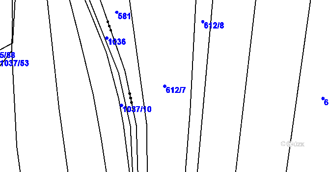 Parcela st. 612/7 v KÚ Kobeřice, Katastrální mapa