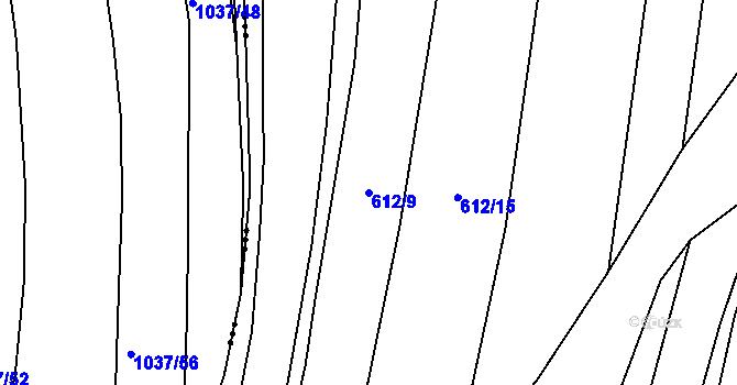 Parcela st. 612/9 v KÚ Kobeřice, Katastrální mapa