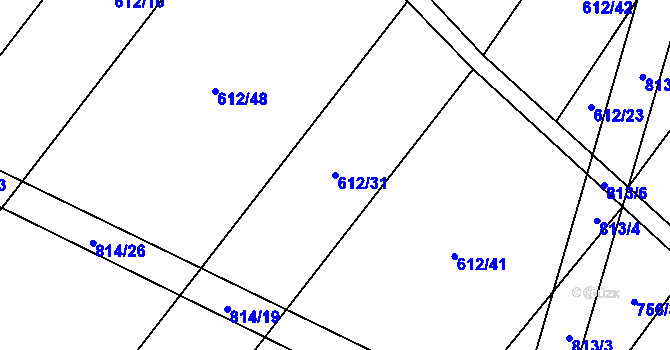 Parcela st. 612/31 v KÚ Kobeřice, Katastrální mapa