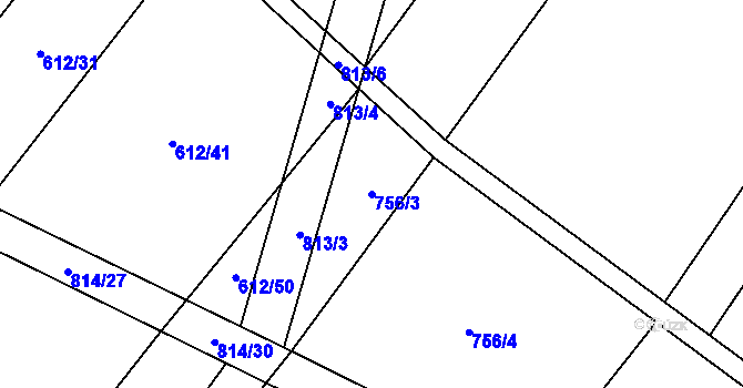 Parcela st. 756/3 v KÚ Kobeřice, Katastrální mapa