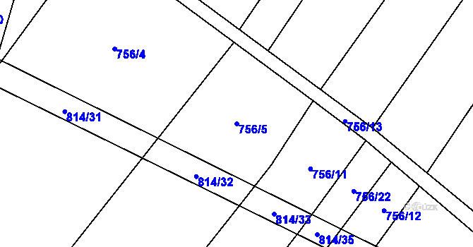 Parcela st. 756/5 v KÚ Kobeřice, Katastrální mapa
