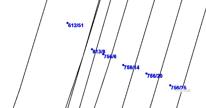 Parcela st. 756/6 v KÚ Kobeřice, Katastrální mapa