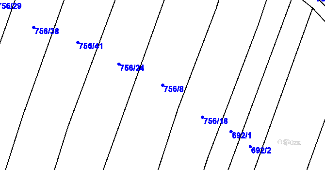 Parcela st. 756/8 v KÚ Kobeřice, Katastrální mapa