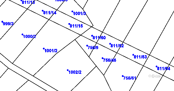 Parcela st. 756/9 v KÚ Kobeřice, Katastrální mapa