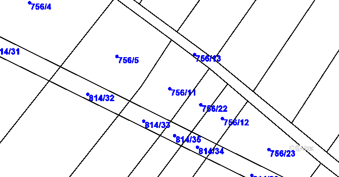 Parcela st. 756/11 v KÚ Kobeřice, Katastrální mapa