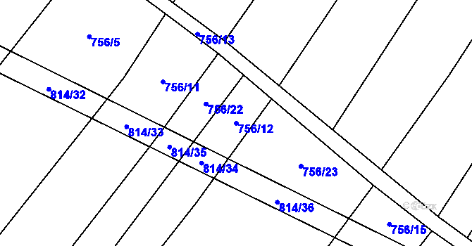 Parcela st. 756/12 v KÚ Kobeřice, Katastrální mapa