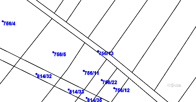 Parcela st. 756/13 v KÚ Kobeřice, Katastrální mapa