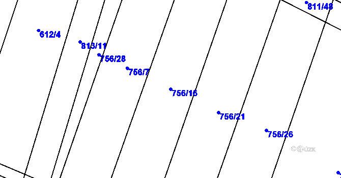Parcela st. 756/16 v KÚ Kobeřice, Katastrální mapa