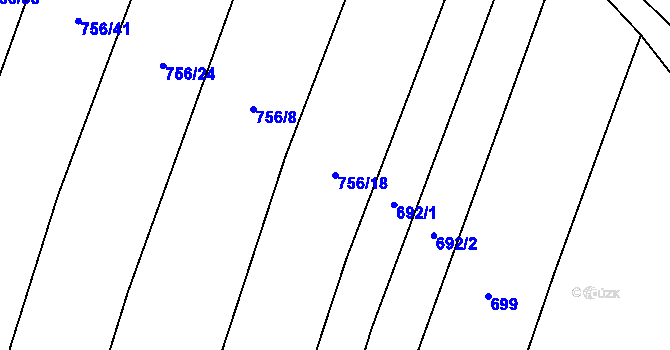 Parcela st. 756/18 v KÚ Kobeřice, Katastrální mapa