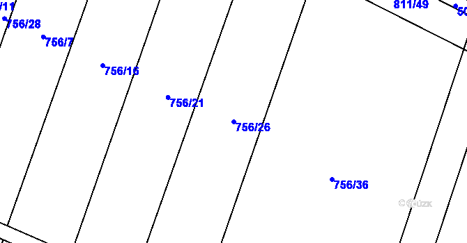 Parcela st. 756/26 v KÚ Kobeřice, Katastrální mapa