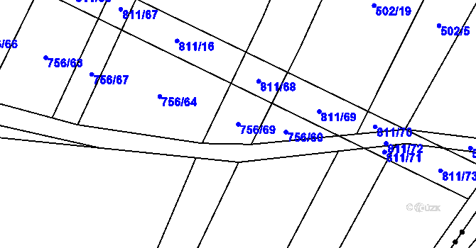 Parcela st. 756/69 v KÚ Kobeřice, Katastrální mapa