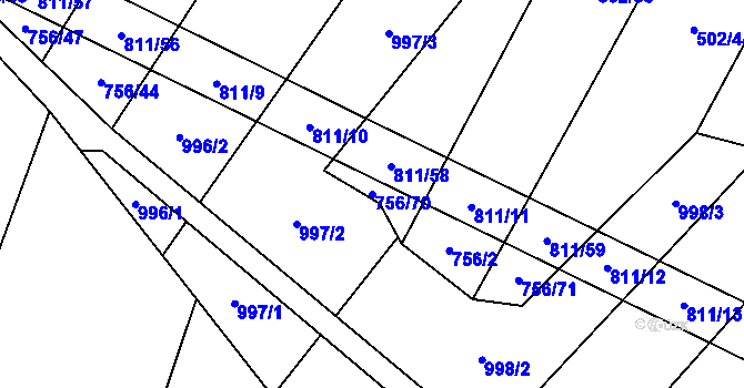 Parcela st. 756/70 v KÚ Kobeřice, Katastrální mapa
