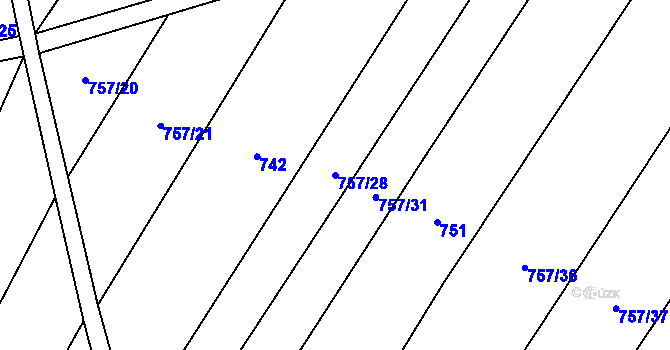 Parcela st. 757/28 v KÚ Kobeřice, Katastrální mapa