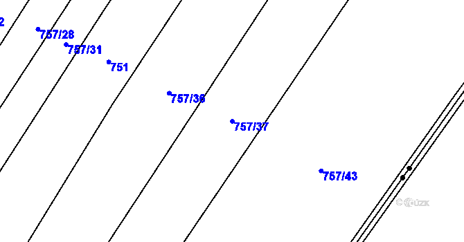 Parcela st. 757/37 v KÚ Kobeřice, Katastrální mapa