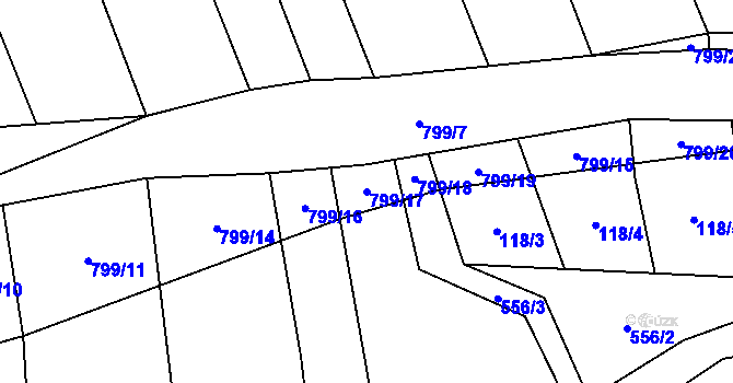 Parcela st. 799/17 v KÚ Kobeřice, Katastrální mapa