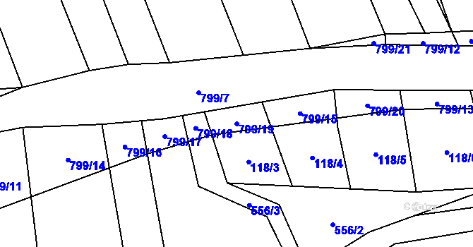 Parcela st. 799/19 v KÚ Kobeřice, Katastrální mapa
