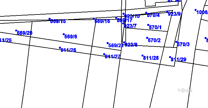 Parcela st. 811/27 v KÚ Kobeřice, Katastrální mapa