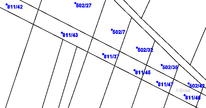 Parcela st. 811/37 v KÚ Kobeřice, Katastrální mapa