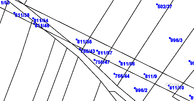 Parcela st. 811/57 v KÚ Kobeřice, Katastrální mapa