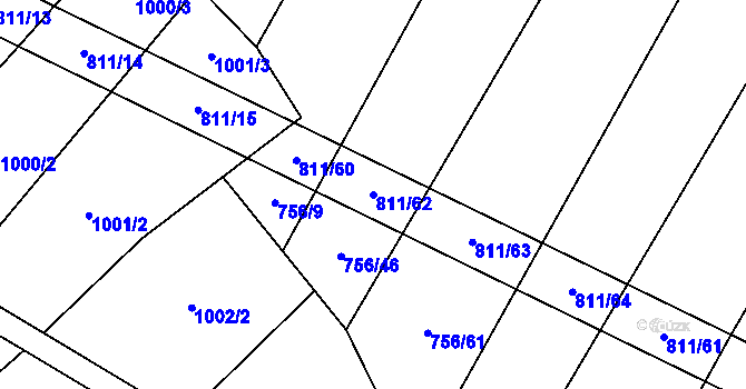Parcela st. 811/62 v KÚ Kobeřice, Katastrální mapa