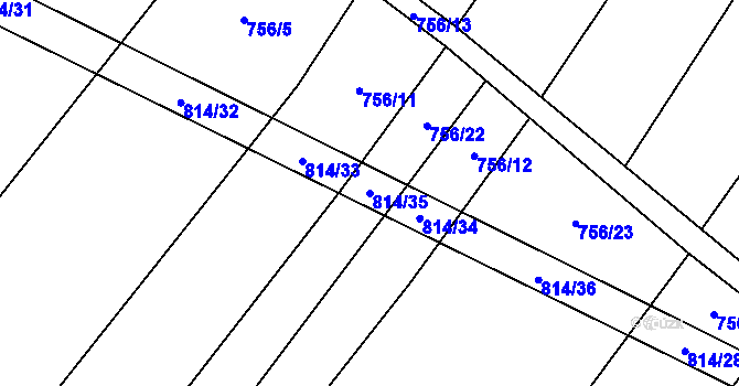 Parcela st. 814/35 v KÚ Kobeřice, Katastrální mapa
