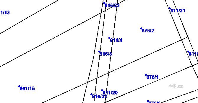 Parcela st. 916/5 v KÚ Kobeřice, Katastrální mapa