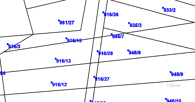 Parcela st. 916/28 v KÚ Kobeřice, Katastrální mapa