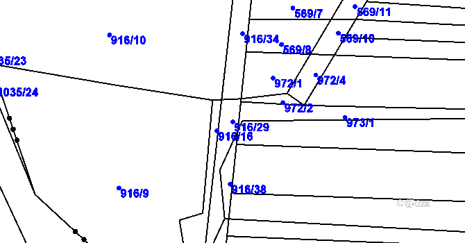 Parcela st. 916/29 v KÚ Kobeřice, Katastrální mapa