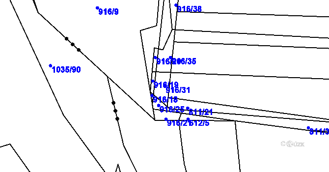 Parcela st. 916/31 v KÚ Kobeřice, Katastrální mapa