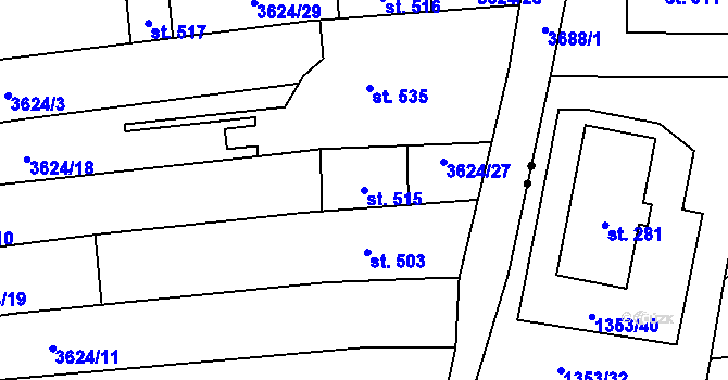 Parcela st. 515 v KÚ Hradčovice, Katastrální mapa