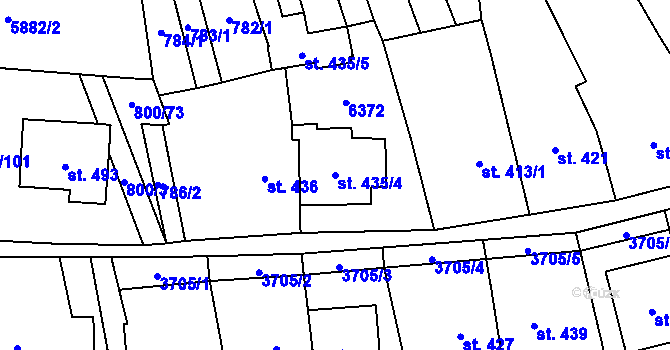 Parcela st. 435/4 v KÚ Hradčovice, Katastrální mapa
