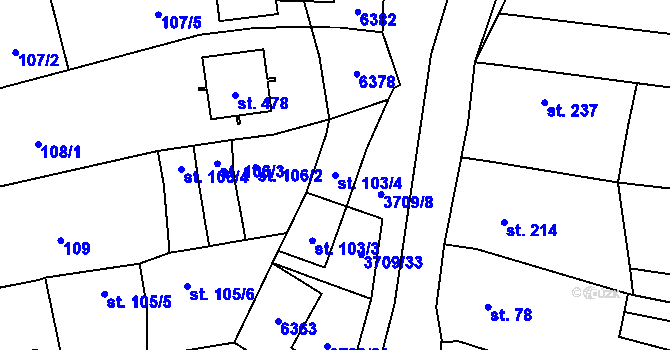 Parcela st. 103/4 v KÚ Hradčovice, Katastrální mapa