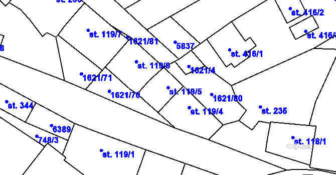 Parcela st. 119/5 v KÚ Hradčovice, Katastrální mapa