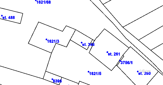 Parcela st. 346 v KÚ Hradčovice, Katastrální mapa