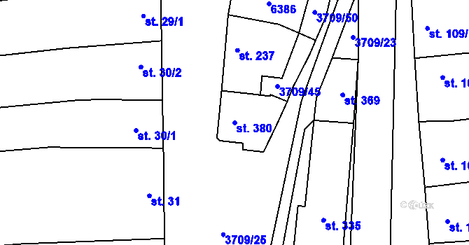 Parcela st. 380 v KÚ Hradčovice, Katastrální mapa