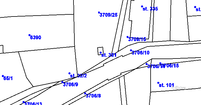 Parcela st. 381 v KÚ Hradčovice, Katastrální mapa