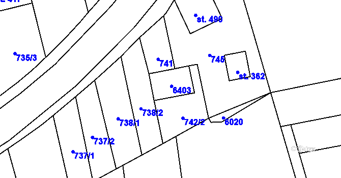Parcela st. 389 v KÚ Hradčovice, Katastrální mapa