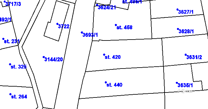 Parcela st. 420 v KÚ Hradčovice, Katastrální mapa