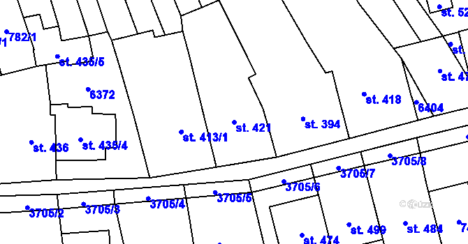Parcela st. 421 v KÚ Hradčovice, Katastrální mapa
