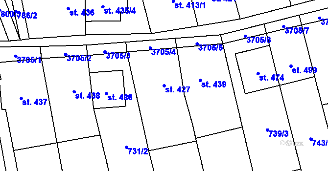 Parcela st. 427 v KÚ Hradčovice, Katastrální mapa