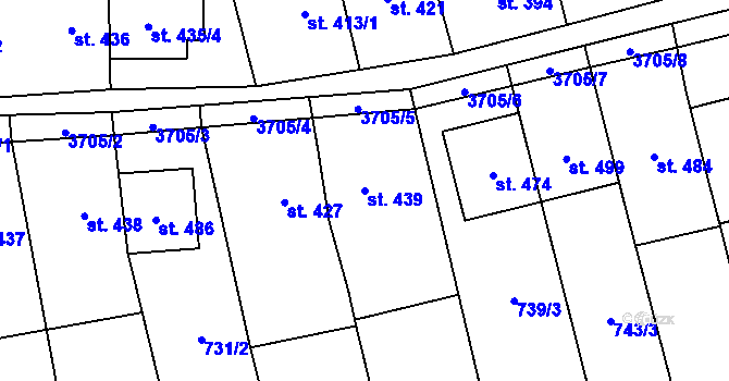 Parcela st. 439 v KÚ Hradčovice, Katastrální mapa